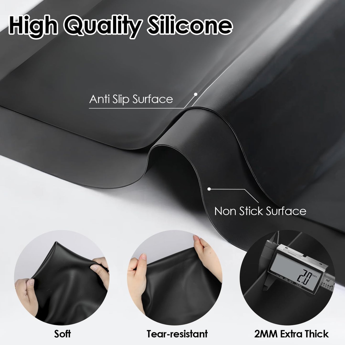 Extra Large Silicone Mat, 31.5x23.6 Inch Heat Resistant Mat for Kitchen Counter, Non Stick Silicone Baking Mat for Dough and Pastry, Thick Silicone placement Countertop Protector, Black countertop mat