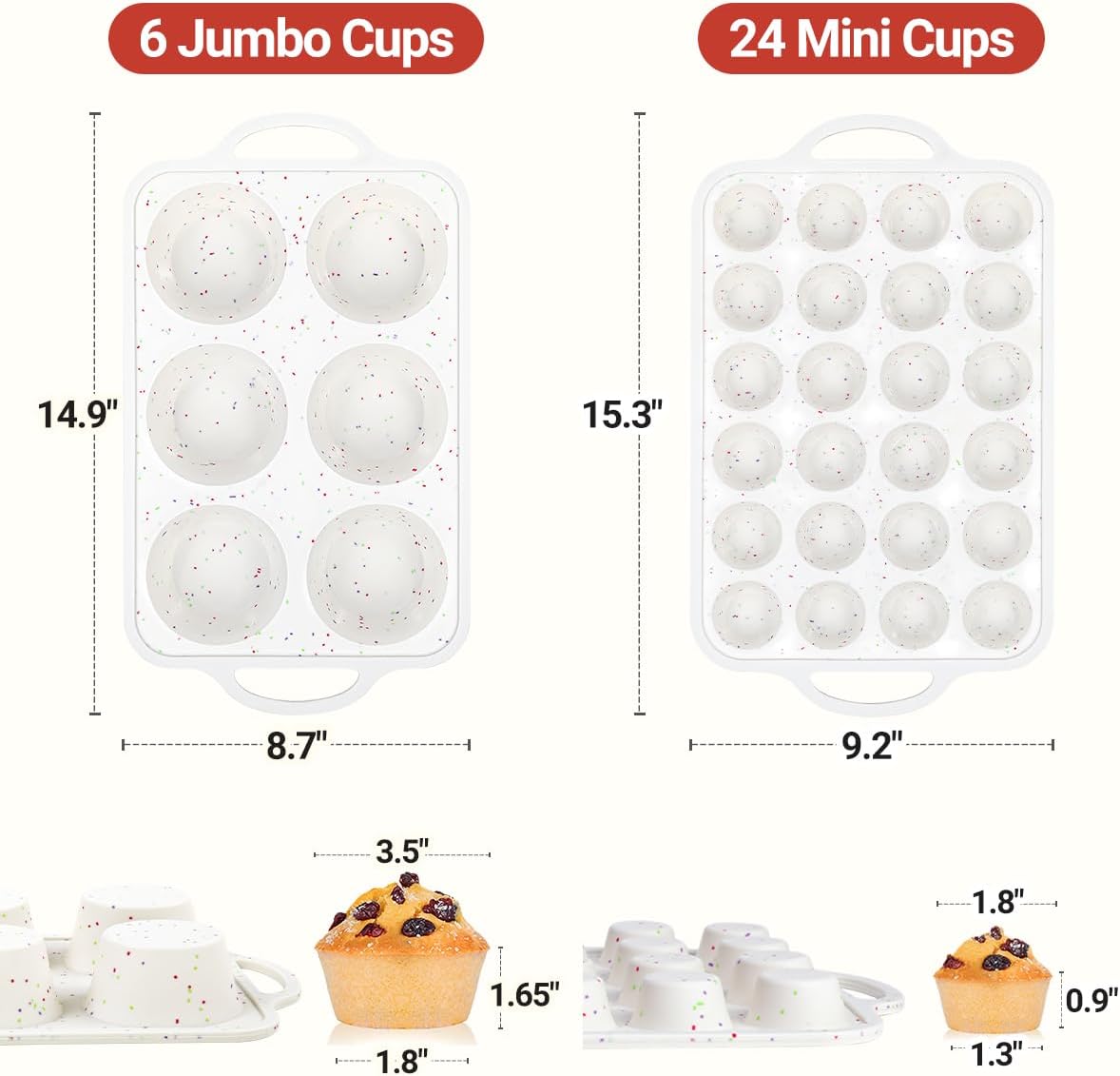CAKETIME Mini Muffin Pan, Metal Reinforced Frame Mini Cupcake Pans 24 Cups Nonstick Muffin Silicone Molds with Handle for Baking Muffins, Cupcakes, Egg Bites 2 Pack