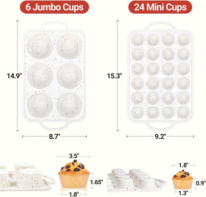 CAKETIME Mini Muffin Pan, Metal Reinforced Frame Mini Cupcake Pans 24 Cups Nonstick Muffin Silicone Molds with Handle for Baking Muffins, Cupcakes, Egg Bites 2 Pack