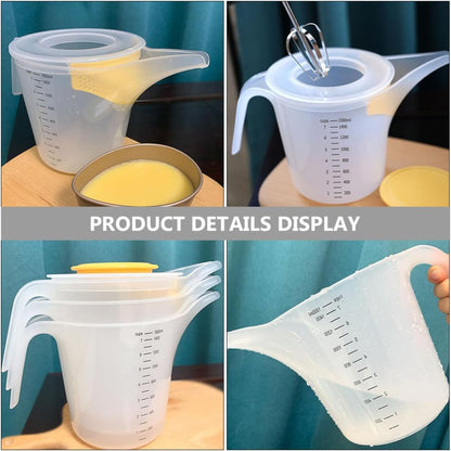 Measuring Cup with Handle and Lid 1.5l Kitchen Baking Mixing Bowl with Scale Splash-proof Multifunctional Egg Beater Cup for Liquid and Batter Measurement