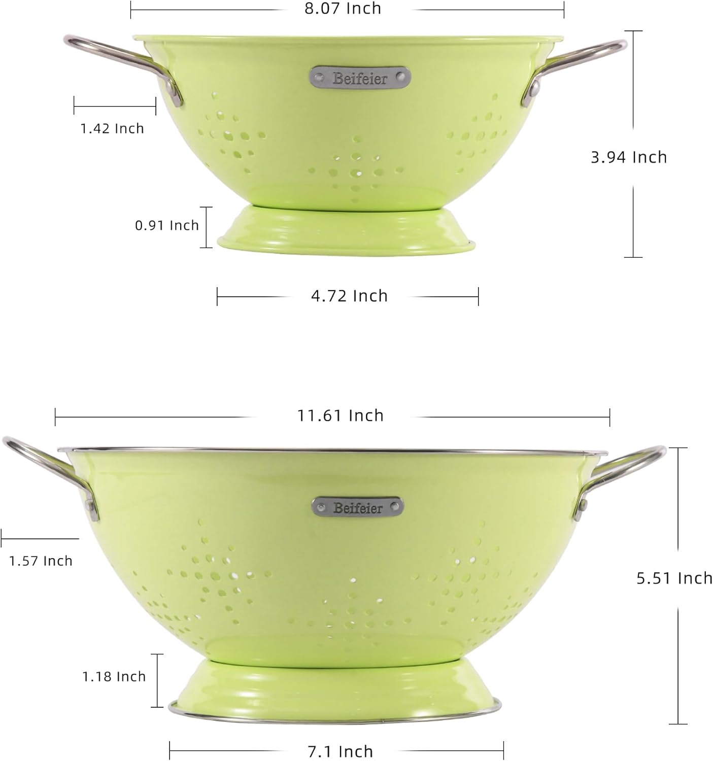 Metal Colander 2 Pack, Strainer Bowel with Handles 2Qt & 6Qt Powder Coated Solid Ring Base Heavey Duty Kitchen Drainer Basket for Pasta Veggies and Fruits,New Home Apartment Essentials (Almond Cream)