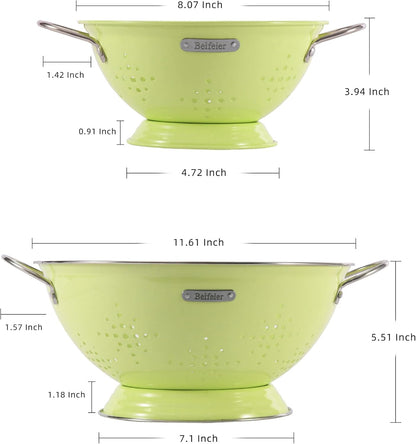 Metal Colander 2 Pack, Strainer Bowel with Handles 2Qt & 6Qt Powder Coated Solid Ring Base Heavey Duty Kitchen Drainer Basket for Pasta Veggies and Fruits,New Home Apartment Essentials (Almond Cream)