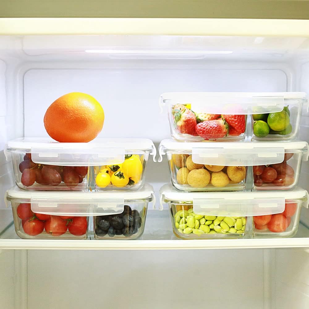 DAS TRUST 3 Pack Bento Box Glass Meal Prep Containers - 3 Compartment Glass Food Storage Containers with Lids - Lunch Box Meal Prep Bowls - Oven Safe