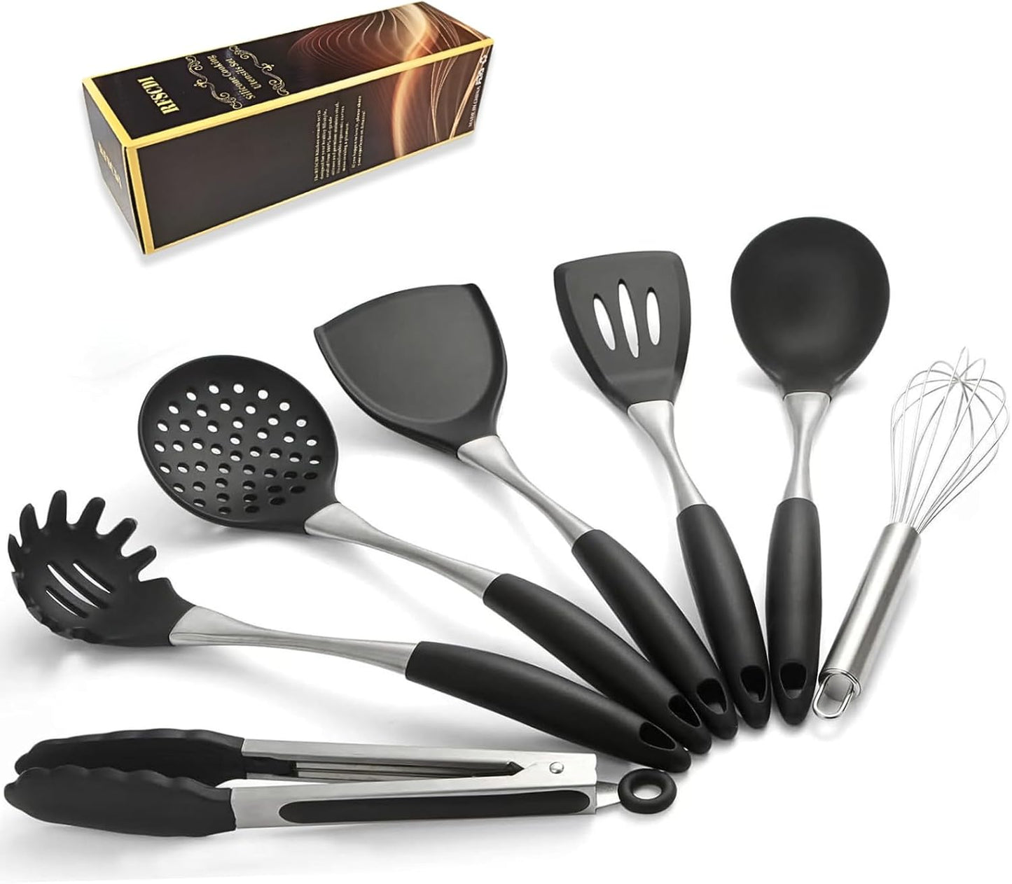 White Silicone Cooking Utensils Set-Non-Toxic, Heat Resistant, BPA Free Kitchen Utensils Set with Spatula, Spoon, Whisk & Tongs-Non-Stick& Dishwasher Safe for Nonstick Cookware