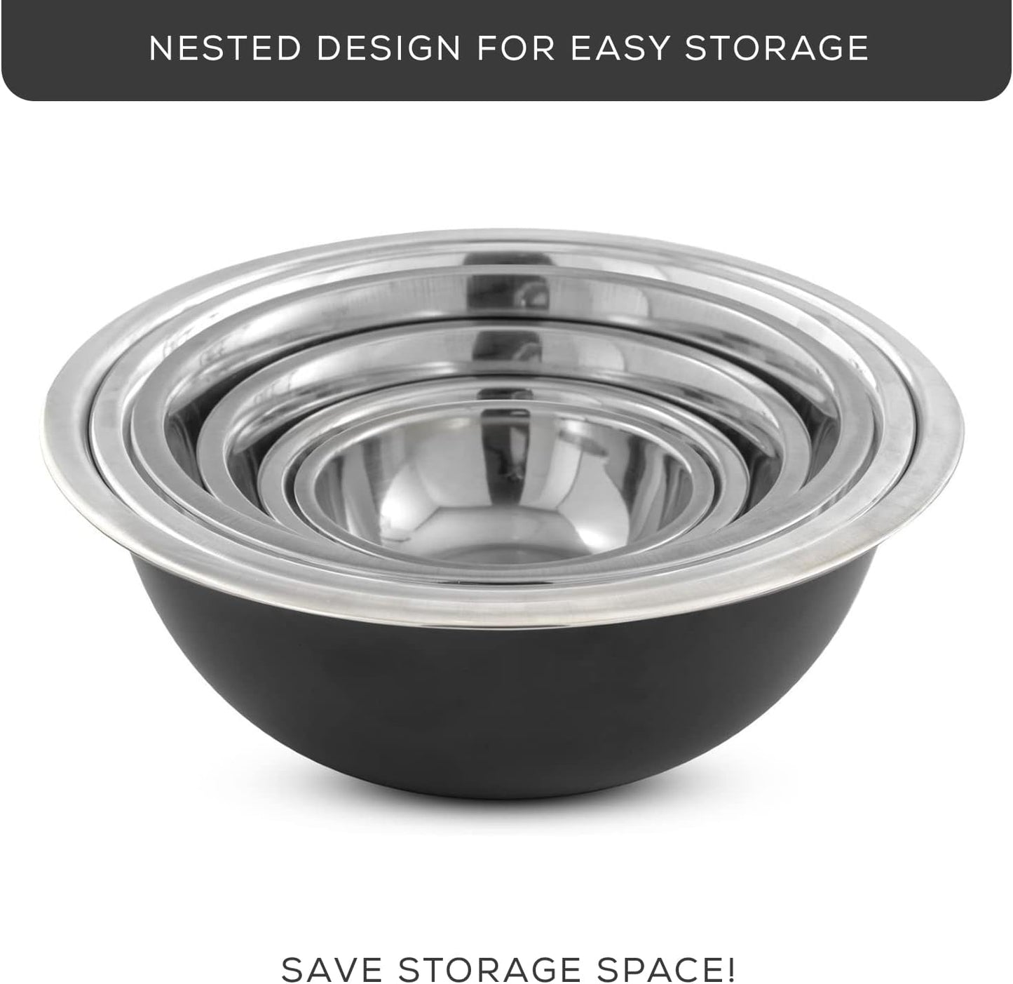 JoyJolt Stainless Steel Mixing Bowl Set - 6 Piece Nesting Bowls, 5qt to 0.5qt, Ideal for Kitchen, Cooking, Baking and Storage