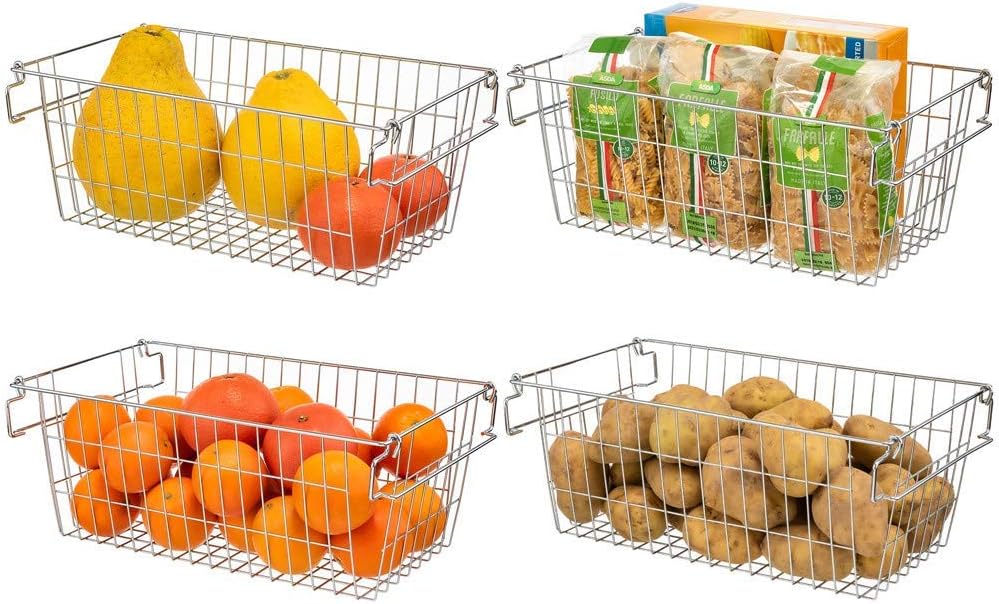 SANNO Chest Freezer Basket Stackable Baskets, Pantry Storage and Organization Chest Freezer Bins Stackable Potato and Onion Storage Bin Metal Baskets for Storage,set of 4