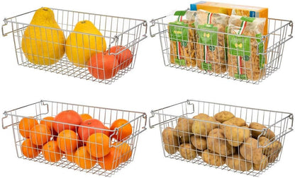 SANNO Chest Freezer Basket Stackable Baskets, Pantry Storage and Organization Chest Freezer Bins Stackable Potato and Onion Storage Bin Metal Baskets for Storage,set of 4