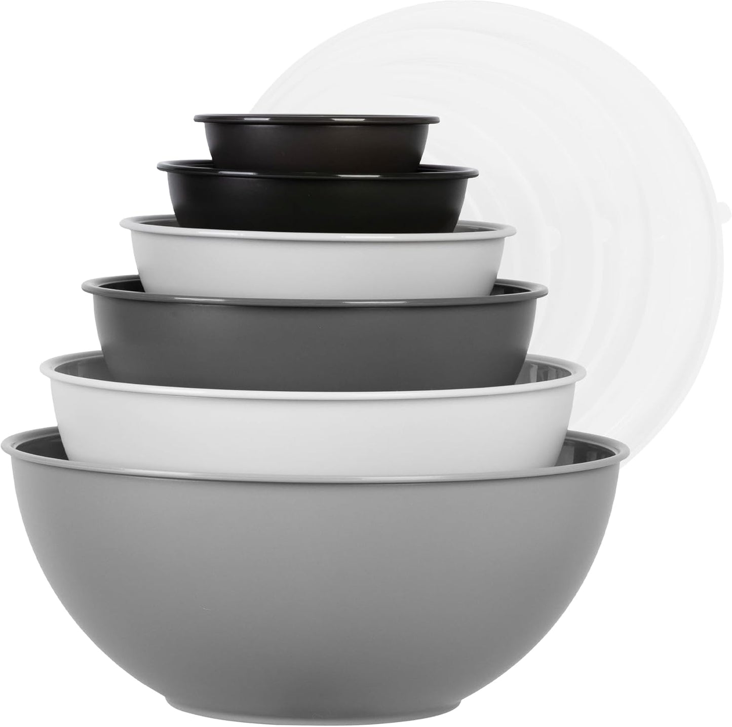 BoxedHome BPA Free Plastic Round Mixing Bowl with Lids, 12 Pack Nesting Bowls with Lids Set, Microwave and Dishwasher Safe Prep & Serving Bowls Great for Mixing, Baking, Serving (pinkish green, 12pcs)