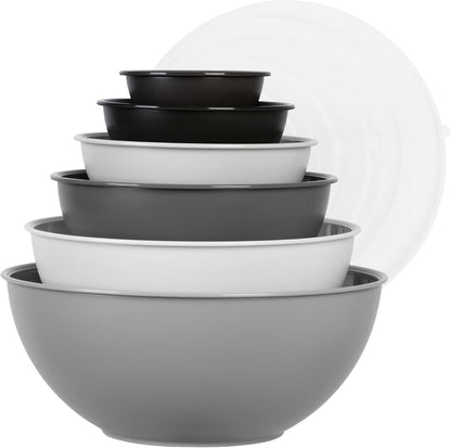BoxedHome BPA Free Plastic Round Mixing Bowl with Lids, 12 Pack Nesting Bowls with Lids Set, Microwave and Dishwasher Safe Prep & Serving Bowls Great for Mixing, Baking, Serving (pinkish green, 12pcs)