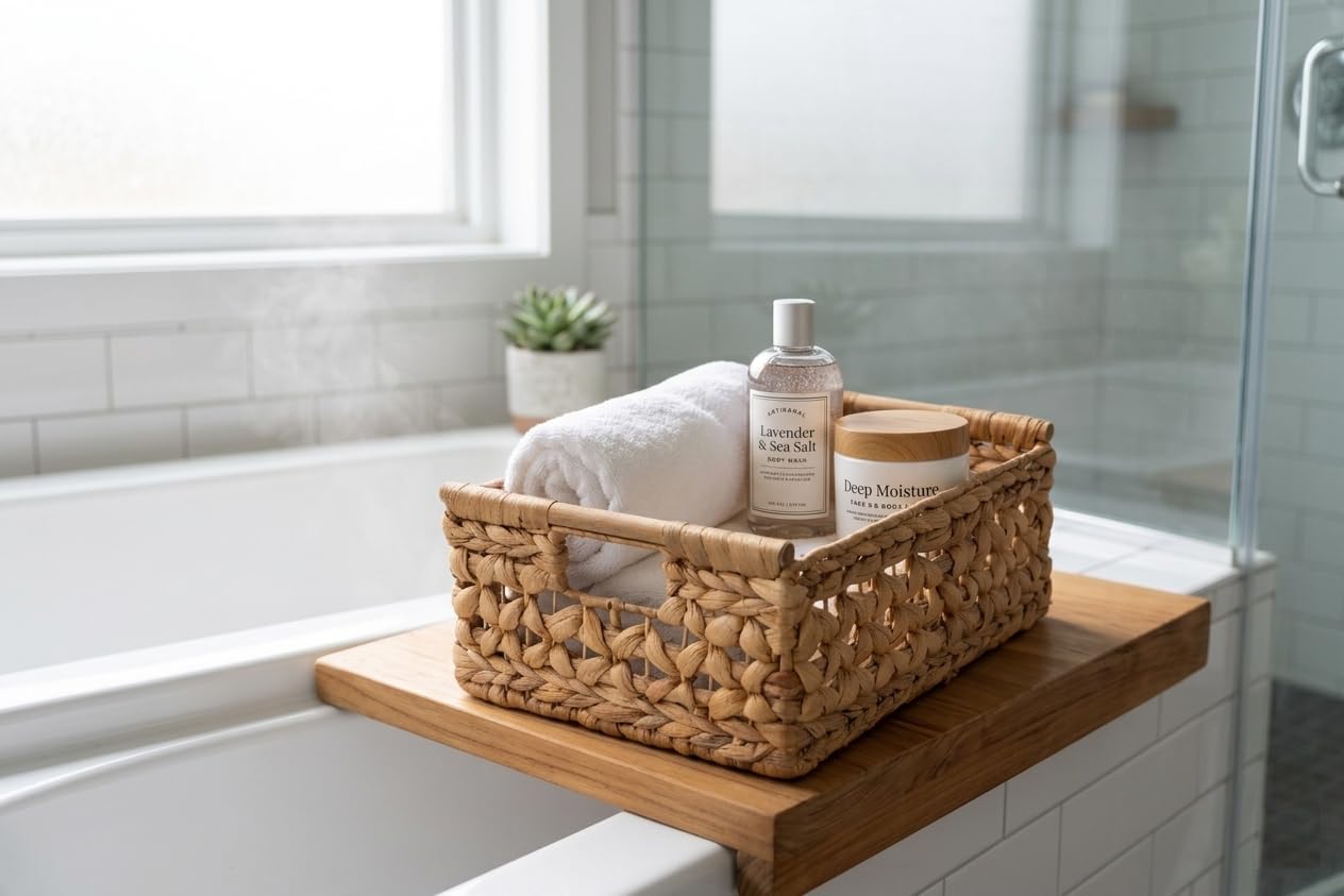 11.6” NAYA Shelf Basket with Handles, Handwoven Water Hyacinth Storage Basket Organizer for Shelves, Closet, Pantry & Nursery, Wicker Basket Bin