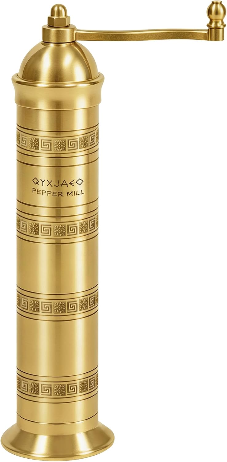 Brass Pepper Mill, 8 Inch Gold Manual Grinder with Crank Handle