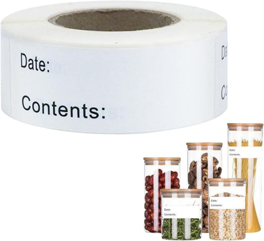 120 Sheets Date Contents Labels Roll, Food Storage Stickers for Kitchen, Home Organization, Removable Adhesive