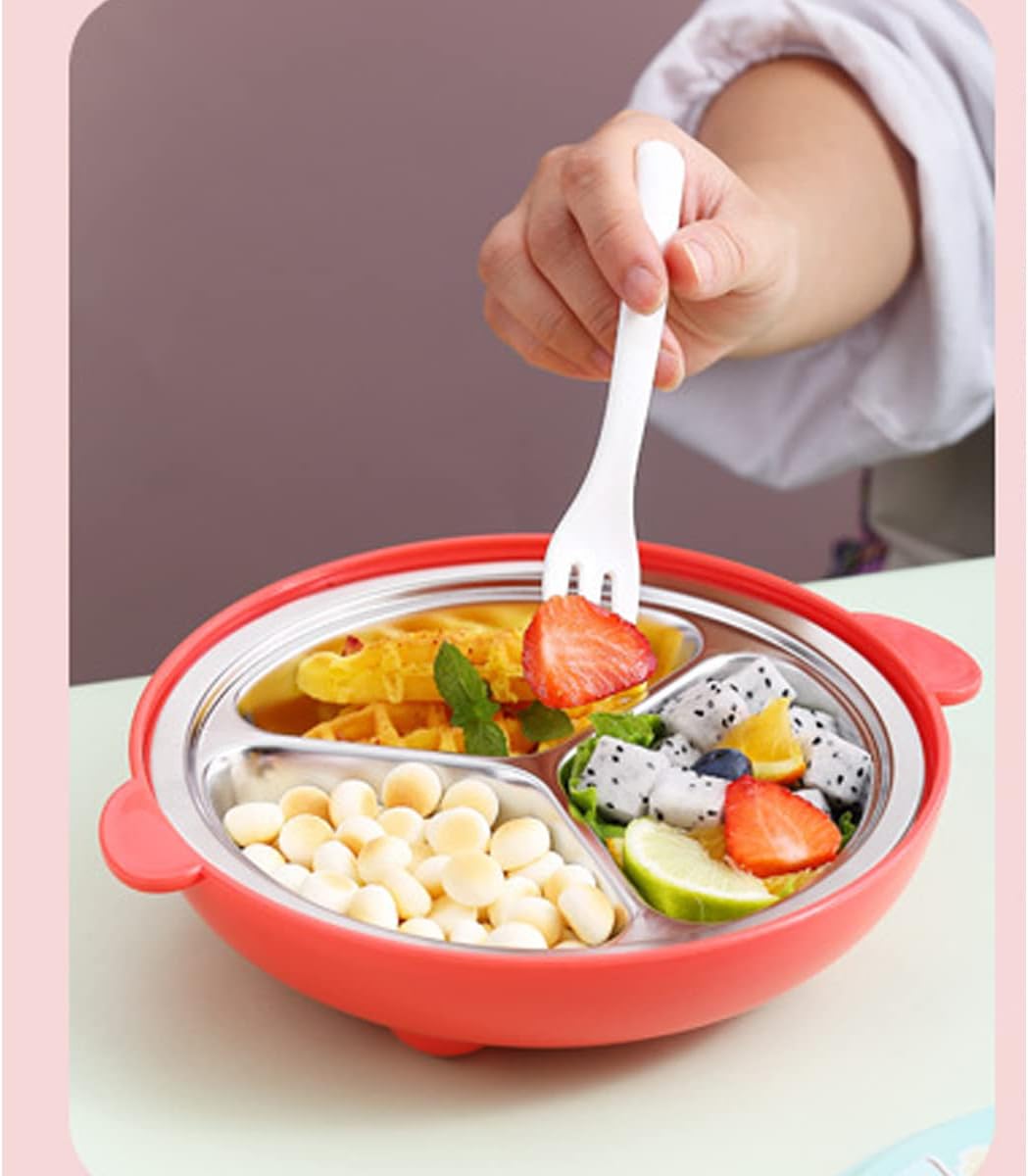 3 Compartment Portion Plate with Lid Heat Insulate Dinner Plate for Adults - Portion Control Divided Plates Tray 304 Stainless Steel Camping Plate