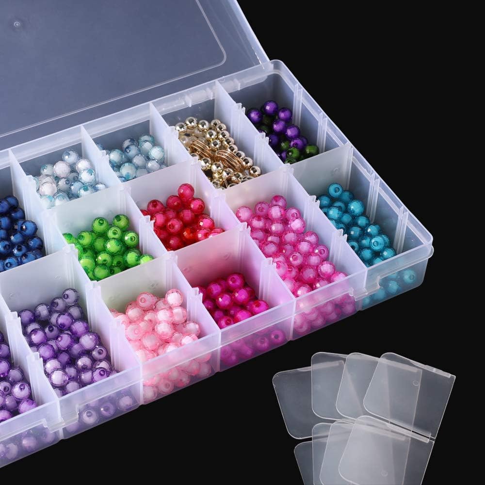 Opret 15 Grids Bead Organizer(4 Pack), Earring Organizer Box, SMALL Plastic Clear Organizing Containers with Adjustable Dividers for Crafts Jewelry Screws Small Items, Size 6.9×3.9×0.9in