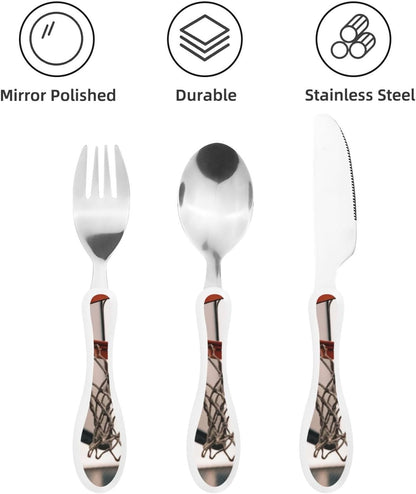 3-Piece Kids Silverware Set With Storage Case, Stainless Steel Reusable Children Safe Knife Spoon Fork Set Beach House Children Flatware Set For Kids Lunch Box