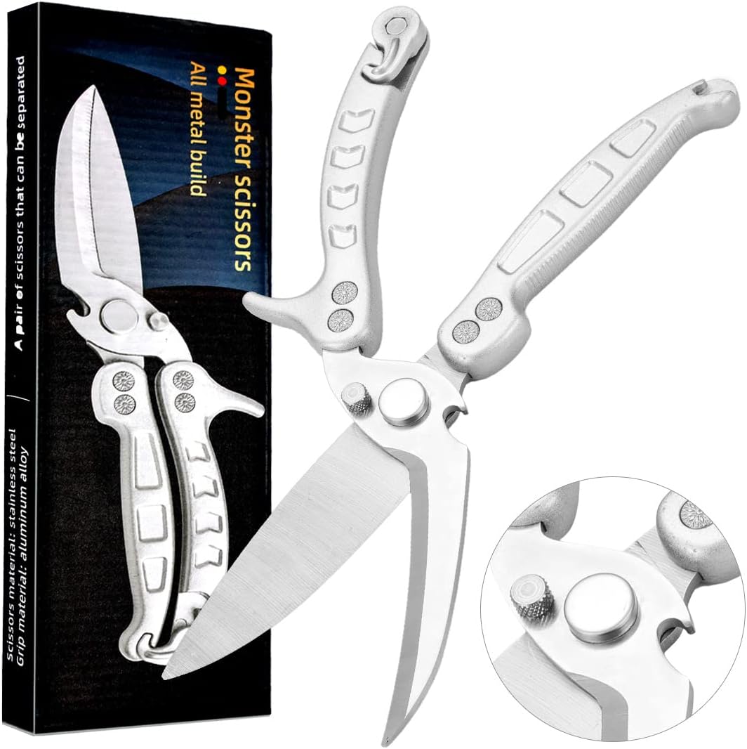 Multi-purpose Kitchen Shears Scissors, Heavy Duty Stainless Steel Scissors with Strong Straight Edge Snips (Silver)