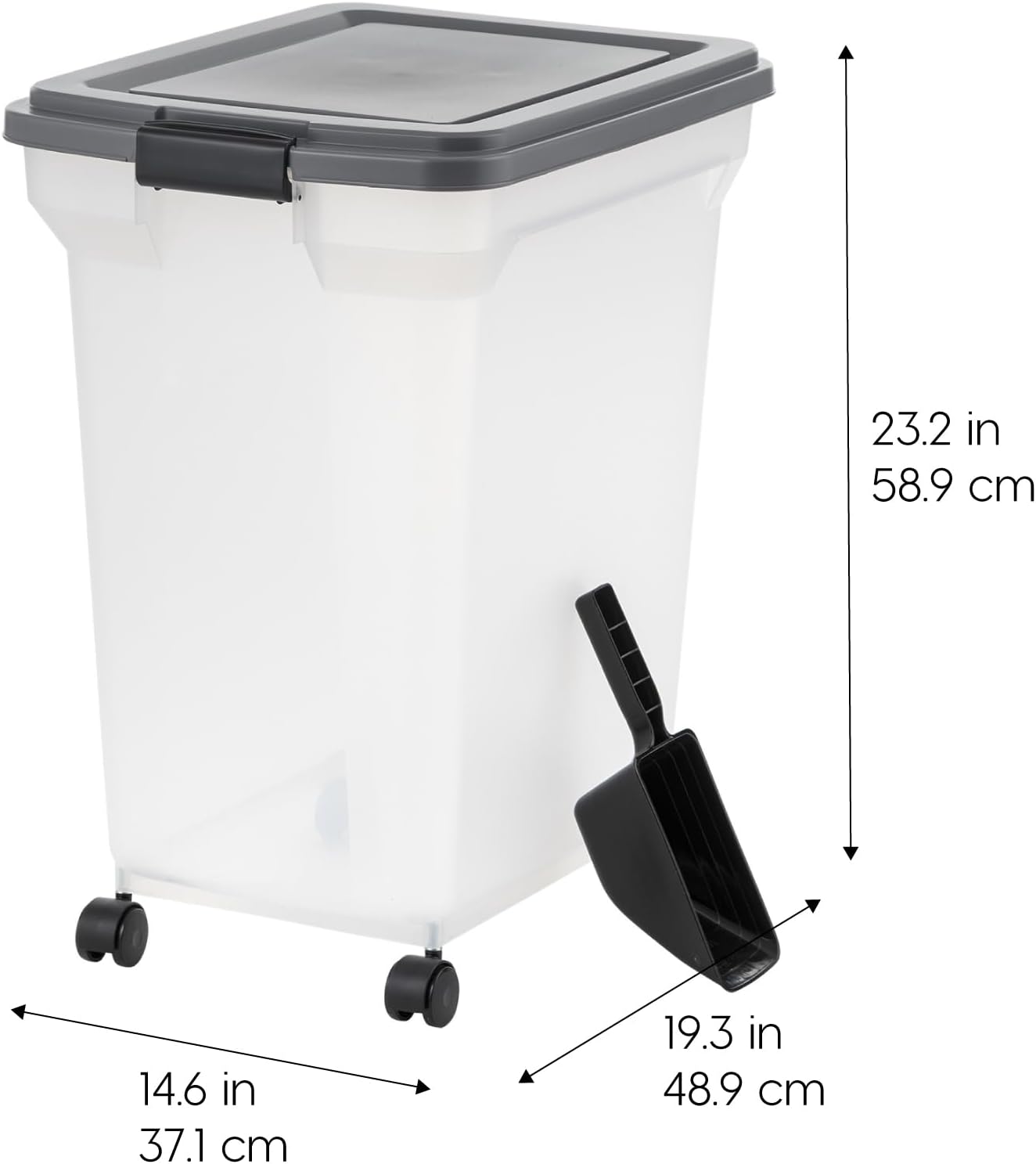 IRIS USA Dog Food Storage Container 58 Lb, Airtight Large Pet Food Storage Bin with Wheels, for Dog Cat Bird Chicken Food, Holds Up to 58 lbs, Keep Fresh, BPA Free, Made in USA, Black
