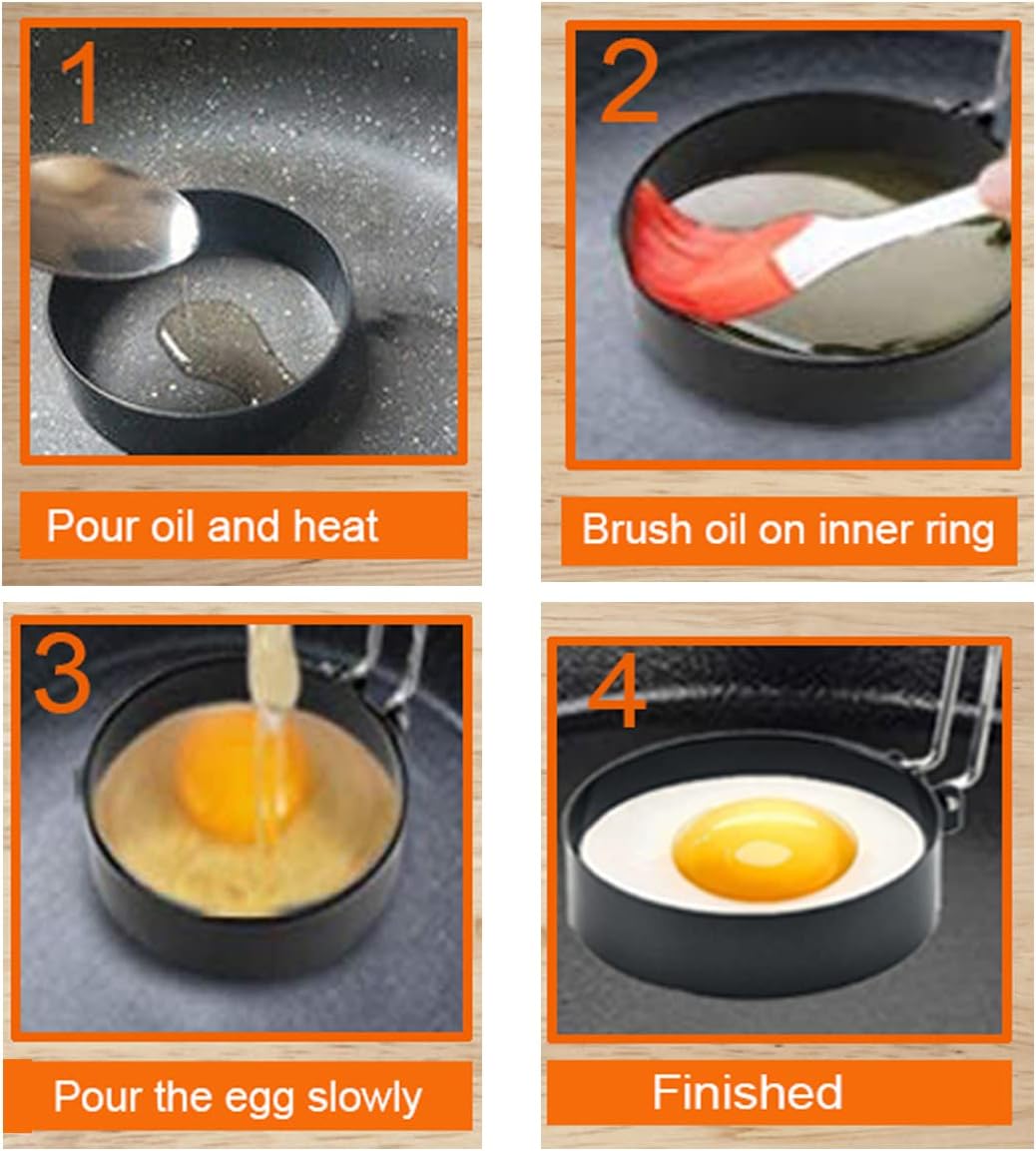 2 Packs 8" Large Omelette Ring for Griddle,8 Inch Stainless Steel Non-stick Omelet Ring, Round Pancake Rings Griddle Omelet Rings with Silicone Handle Grill Oil Brush & Egg Separator