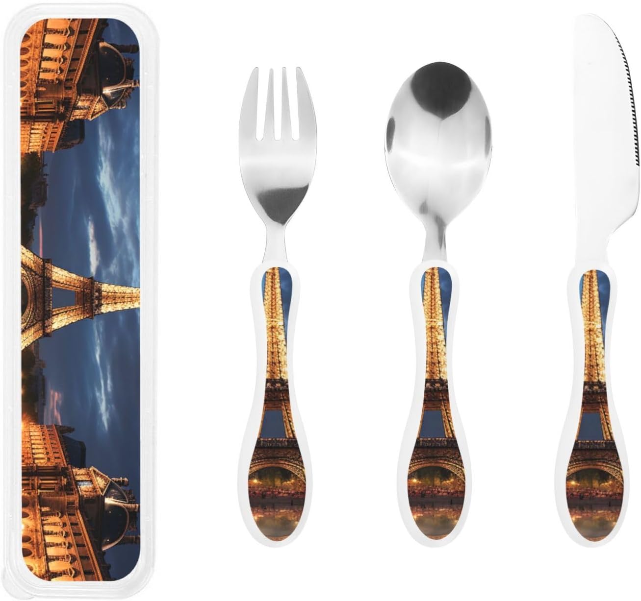 3-Piece Kids Silverware Set With Storage Case, Stainless Steel Reusable Children Safe Knife Spoon Fork Set Easter Bunny Eggs Spring Flower Rabbit Children Flatware Set For Kids Lunch Box