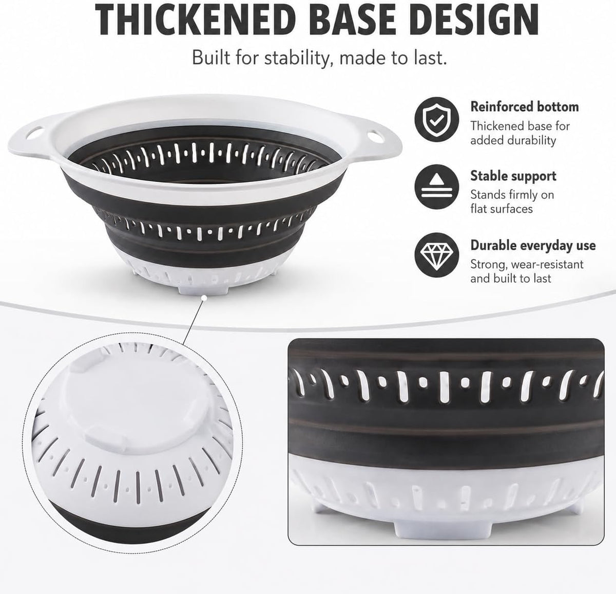 Collapsible Colander & Strainer, Space-Saving Silicone Basket, Round
