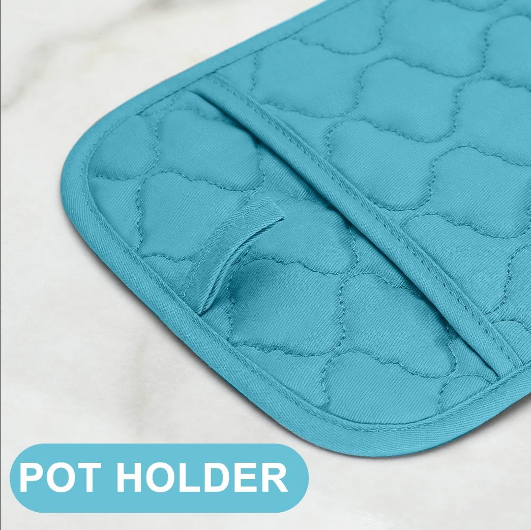 Oven Mitts Kitchen Towels and Dishcloths Pot Holders Sets, Oven Gloves Kitchen Dish Towels 500 Degree Heat Resistant Potholders with Non-Slip Silicone Surface for Cooking, Grilling, Baking-Gray