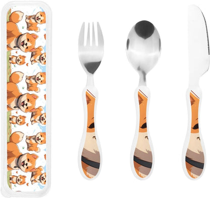3-Piece Kids Silverware Set With Storage Case, Stainless Steel Reusable Children Safe Knife Spoon Fork Set Dragonfly Insects Flowers Children Flatware Set For Kids Lunch Box