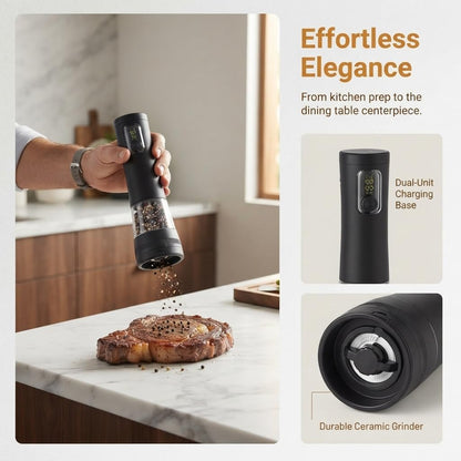 2 IN 1 Electric Salt and Pepper Grinder Set,Rechargeable (Black)