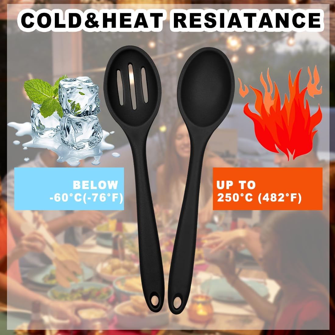 ELANE 8 Pcs Silicone Cooking Utensils Set,Silicone Serving Spoons Cooking Spoons for Nonstick Cookware for Kitchen Salads