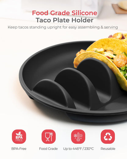 3Pack Silicone Taco Plates with Metal Reinforced Frame, AODISTUCE Silicone Taco Holders with 4 Dividers, Reusable Taco Shell Holder Taco Tray Taco Bar Serving Set for Party Taco Night, Dishwasher-Safe