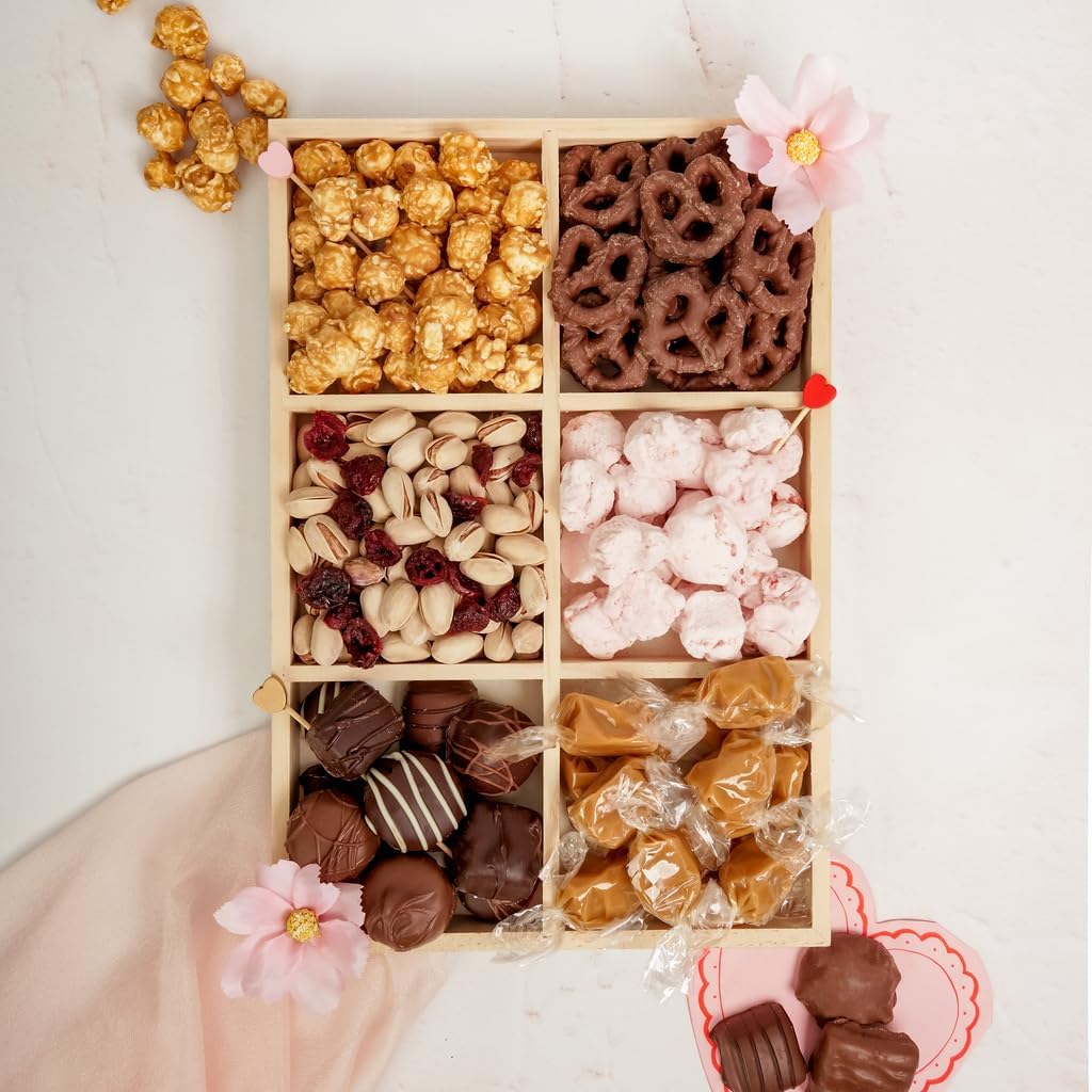 DIY Rectangle Wooden Divided Serving Tray 12 x 8-inch, Pack of 1 6-Section Candy Tray for Vegetable & Fruit Party Platters, by Woodpeckers