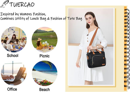 TuErCao Small Lunch Bag Lightweight Insulated Lunch Box for Women Work Portable Soft Cooler for Picnic Travel Road Trips, Loncheras para Mujer, Black