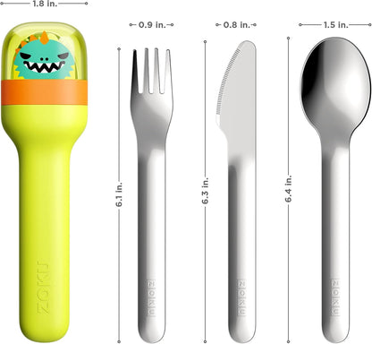 ZOKU Kids Pocket Utensil Set, Kitty - Stainless Steel Fork, Knife, and Spoon in Case - Portable Design for Travel, School, Picnics, Camping and Outdoor Home Use