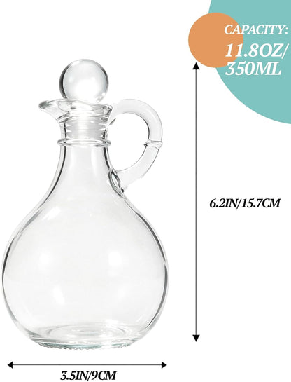 Oil and Vinegar Cruet Set of 2, Glass Oil and Vinegar Dispenser with Airtight Stopper, Glass Condiment Container for Homemade Oil, Salad Dressing
