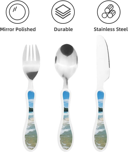 3-Piece Kids Silverware Set With Storage Case, Stainless Steel Reusable Children Safe Knife Spoon Fork Set Classy Flowers Children Flatware Set For Kids Lunch Box