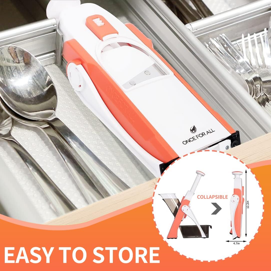 ONCE FOR ALL Safe Mandoline Slicer 5 in 1 Vegetable Chopper Food Potato Cutter, Strips Julienne Dicer Adjustable Thickness 0.1-8 mm Kitchen Chopping Artifact Fast Meal Prep (Gray)