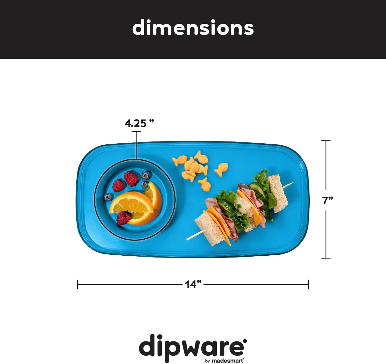 madesmart dipware Small Serving Plate, Stackable & Removable Dip Bowl for Salsa, Queso, Salad, Olives, Dishwasher & Microwave Safe, Multipurpose Plate & Bowl, Blue