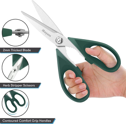 iBayam 2 Pack All Purpose Kitchen Shears Heavy Duty - Stainless Steel Kitchen Scissors With Protective Sheath, Soft Comfort-Grip Handle, Food & Meat Scissors, Home, Kitchen, Dining Utility Gadgets