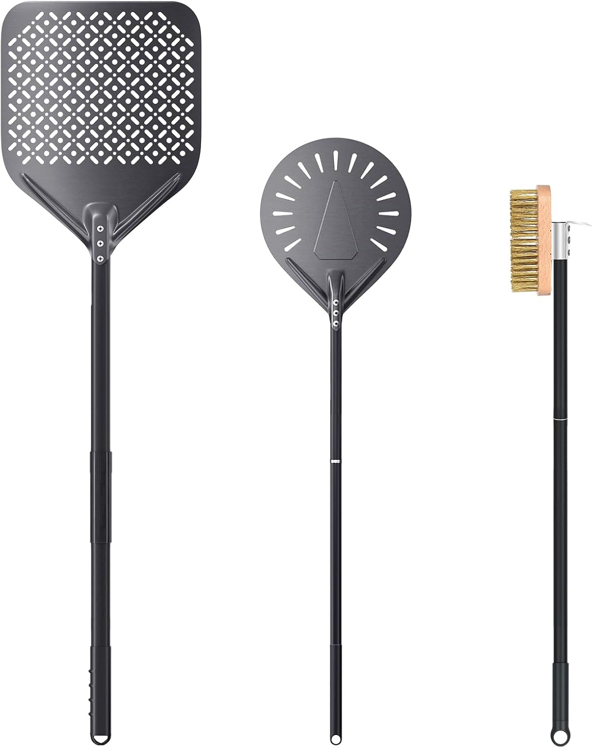 4 Piece Pizza Oven Kit Perforated Pizza Peel 12 Inch Pizza Turning Peel and Pizza Brush Ash Rake Wood Fired Commercial Oven Utensil for Home Restaurant