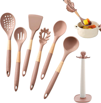 Cooking Utensils Set, With Holder, 1set, Silicone Kitchen Utensils Set, Silicone Spatulas, Food Grade Non Stick Coating Design, For Home Restaurant Camping