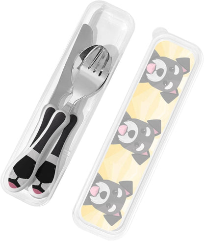 3-Piece Kids Silverware Set With Storage Case, Stainless Steel Reusable Children Safe Knife Spoon Fork Set Cute Puppy Children Flatware Set For Kids Lunch Box