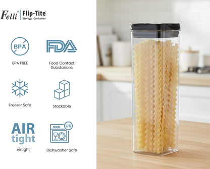 Felli Flip Tite Acrylic Food Storage Container with Lid 6” XL Air Tight Ring Seal Flip Top, Plastic Kitchen Baking Canister for 5 lb Flour Sugar Rice Protein Powder Pantry Organizer (Nest-M, White)