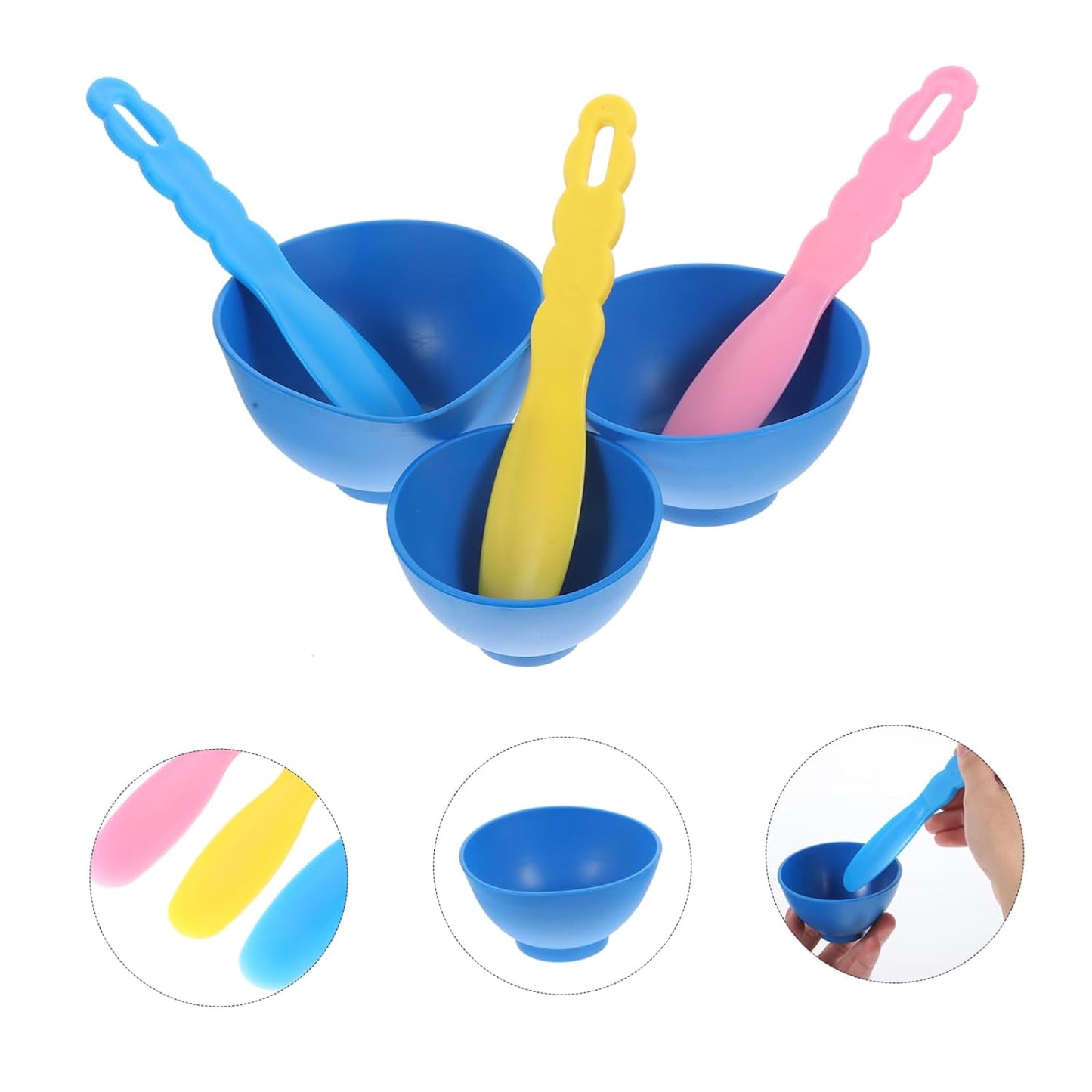 Didiseaon 1set Silicone Mixing Bowl Set Small Medium and Large Mixing Bowls Blue Pink Yellow Spatulas for Plaster Lab and Kitchen Use and Easy to Clean