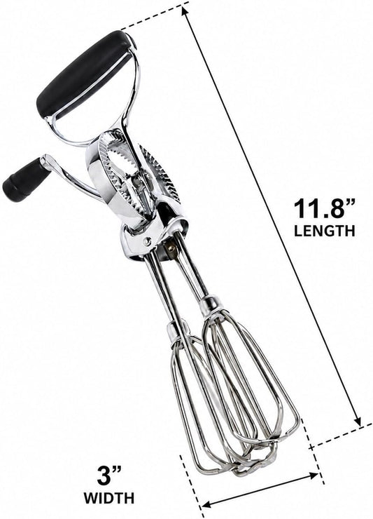 Stainless Steel Hand Crank Egg Beater, Manual Mixer with Dual Whisk for Butter, Cream & Batter