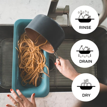 Collapsible Multi-purpose Colander - Over the sink strainer basket - Wash, Drain and Dry - Extendable 14.5-19.5 in -Teal