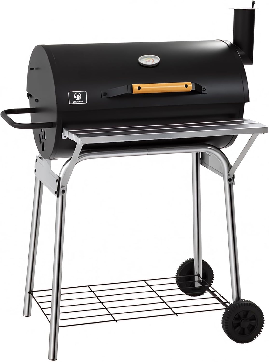 Barrel Charcoal Grill, Outdoor BBQ Smoker, 737 Sq. In. Cooking Area, Adjustable Charcoal Pan, Warming Rack, Front & Side Table, Storage Shelf, Enameled Steel Wire, Backyard, Patio (Large)