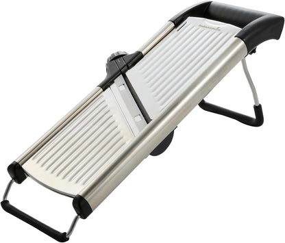 Restaurantware Stainless Steel Adjustable Mandoline Slicer - German Standard Vegetable Slicer with Blade Guard, Includes Cut-Resistant Gloves - Food Slicer for Potato, Onions, Cucumbers, Tomato