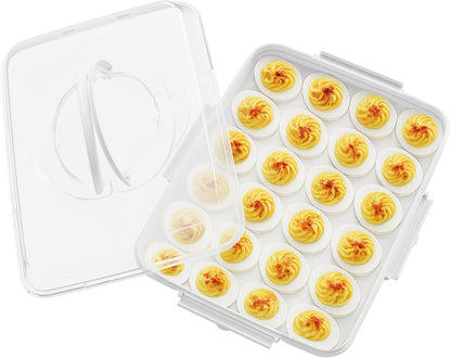 Deviled Egg Containers with Lid - Reusable Platter 2 Pack 48 Count Storage Tray with Handle for Potlucks, Tea Parties, Party, Thanksgiving, Picnics, Refrigerator, Christmas, Easter, Brunches (Blue)