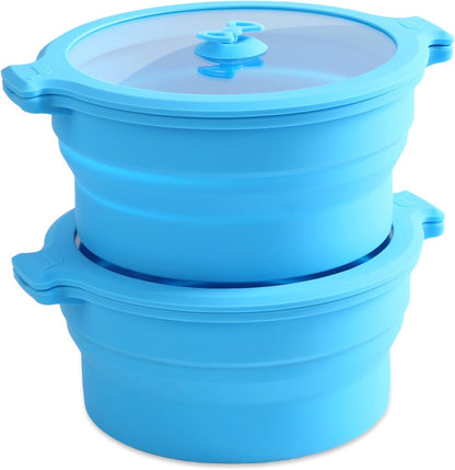 2 Set 27oz and 47oz Collapsible Silicone Microwave Vegetable Steamer Cooker