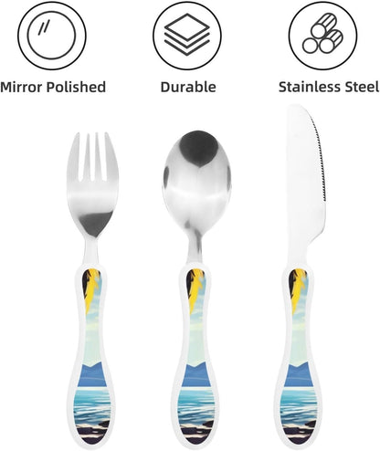 3-Piece Kids Silverware Set With Storage Case, Stainless Steel Reusable Children Safe Knife Spoon Fork Set Samurai Children Flatware Set For Kids Lunch Box