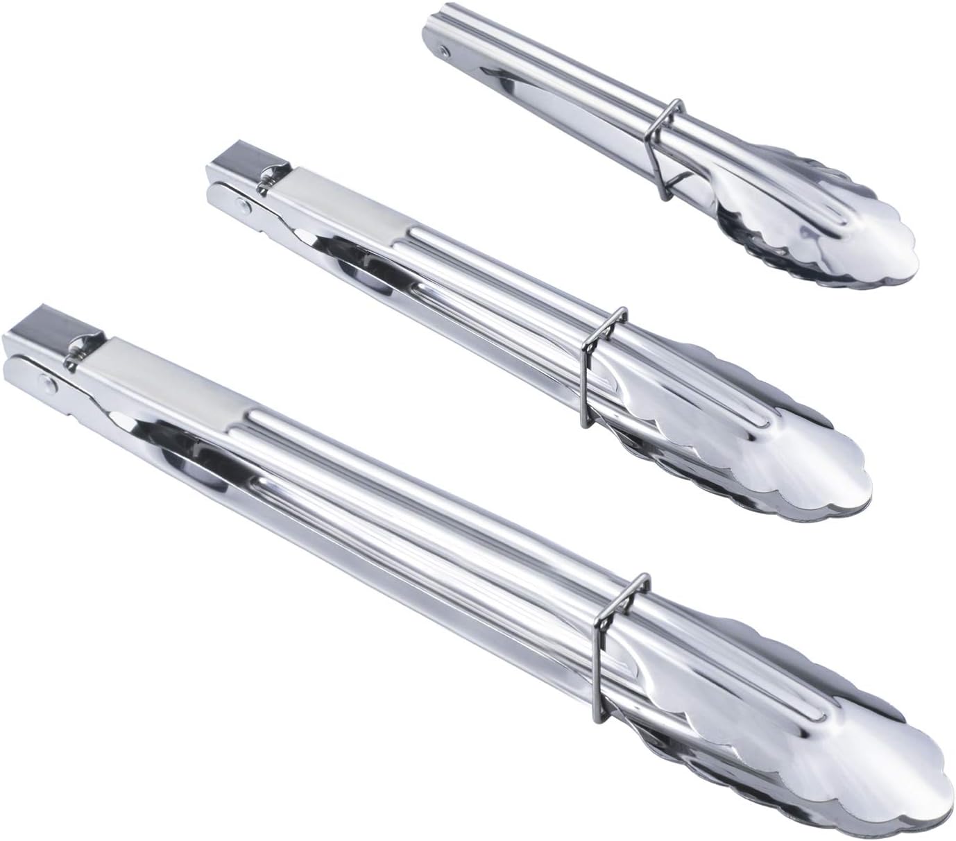 HINMAY Stainless Steel Serving Tongs Metal Cooking Tongs (9-Inch 3 Pieces)